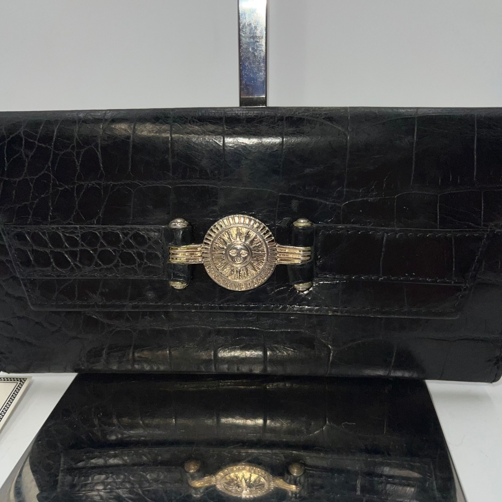 Gianni Versace Vintage Black Croc Embossed Leather Wallet with Box